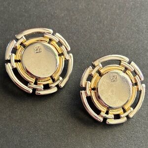 Givenchy Two-Tone Round Logo Clip Earrings in Silver and Gold